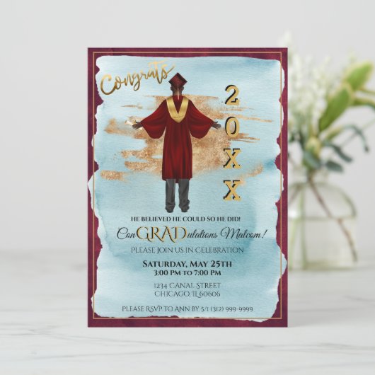 アフリカ系アメリカ人男性招待状（ダークスキン） 招待状 (スタンド正面)