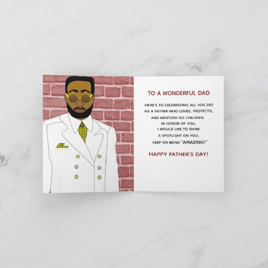 アフリカ系アメリカ人男性、ホワイトスーツの父の日 カード (内部)