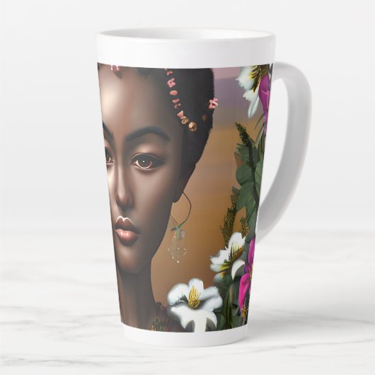 アフリカ系アメリカ人美しいAIアート カフェラテマグ (右アングル)