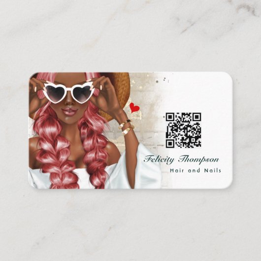 アフリカ系アメリカ人美容師QRコードビジネスカー 名刺 (正面)