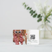 アフリカ系アメリカ人美容師QRコードビジネスカー 名刺 (スタンド正面)