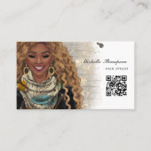 アフリカ系アメリカ人美容師QRコード 名刺 (正面)