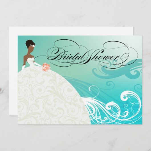 アフリカ系アメリカ人花嫁の〜ブライダルシャワー 招待状 (正面/裏面)