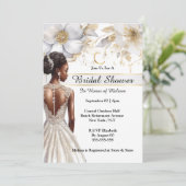 アフリカ系アメリカ人花嫁ホワイト金ゴールド花ブライダル 招待状 (スタンド正面)