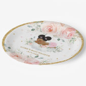 アフリカ系アメリカ人赤面フローラガールベビーシャワー ペーパープレート (アングル)