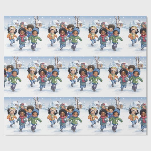 アフリカ系アメリカ人遊の子どもたちが雪の中に ラッピングペーパー (フラット)