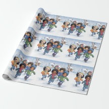 アフリカ系アメリカ人遊の子どもたちが雪の中に