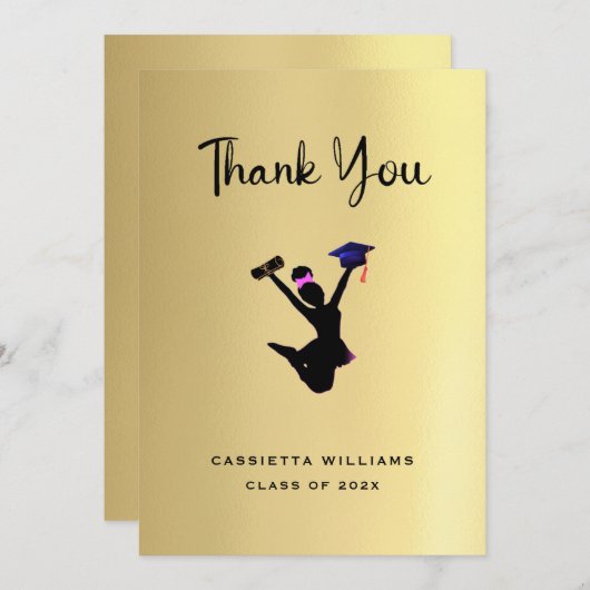 アフリカ系アメリカ人金ゴールド卒業 サンキューカード (正面/裏面)