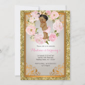 アフリカ系アメリカ人金ゴールド1歳の誕生日招待状 招待状 (正面)