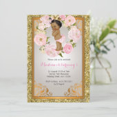 アフリカ系アメリカ人金ゴールド1歳の誕生日招待状 招待状 (スタンド正面)