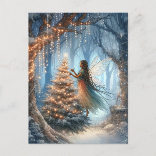 アフリカ系アメリカ人飾妖精のクリスマスツリー ポストカード (正面)