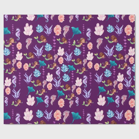 アフリカ系アメリカ人黒人の女の子の人魚のパターン ラッピングペーパー (フラット)