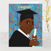 アフリカ系アメリカ人黒人男性の卒業 カード (黄色い花)