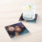 アフリカ系アメリカ人黒女神クイーンファンタジーアート ガラスコースター (アングル)