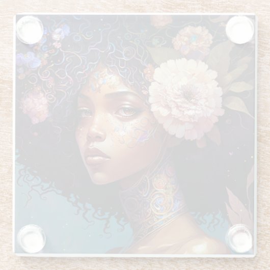 アフリカ系アメリカ人黒女神クイーンファンタジーアート ガラスコースター (裏面)