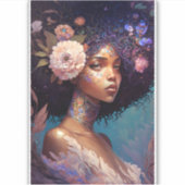 アフリカ系アメリカ人黒女神クイーンファンタジーアート シール (正面)