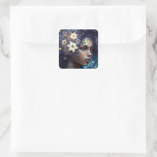 アフリカ系アメリカ人黒女神クイーンファンタジーアート スクエアシール (バッグ)