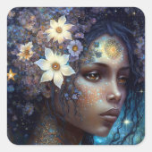 アフリカ系アメリカ人黒女神クイーンファンタジーアート スクエアシール (正面)