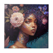 アフリカ系アメリカ人黒女神クイーンファンタジーアート タイル (正面)