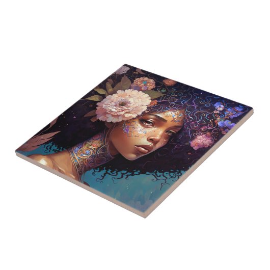 アフリカ系アメリカ人黒女神クイーンファンタジーアート タイル (側面)