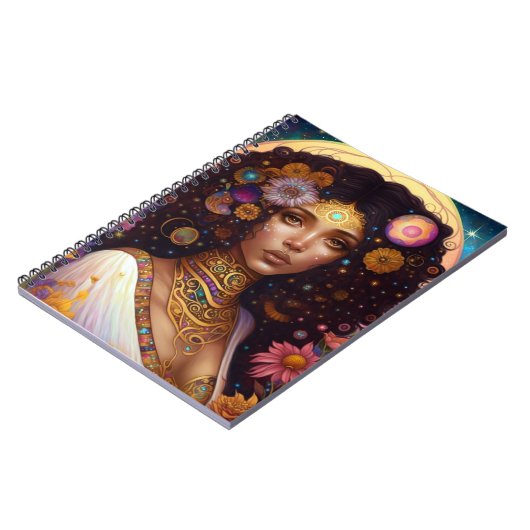 アフリカ系アメリカ人黒女神クイーンファンタジーアート ノートブック (左側)