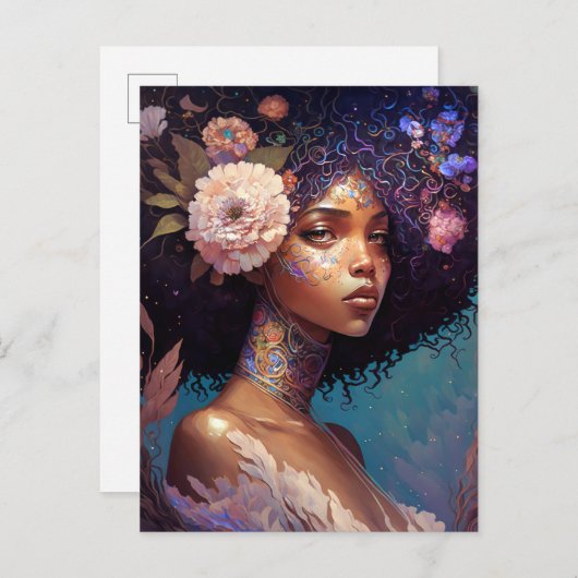 アフリカ系アメリカ人黒女神クイーンファンタジーアート ポストカード (正面/裏面)