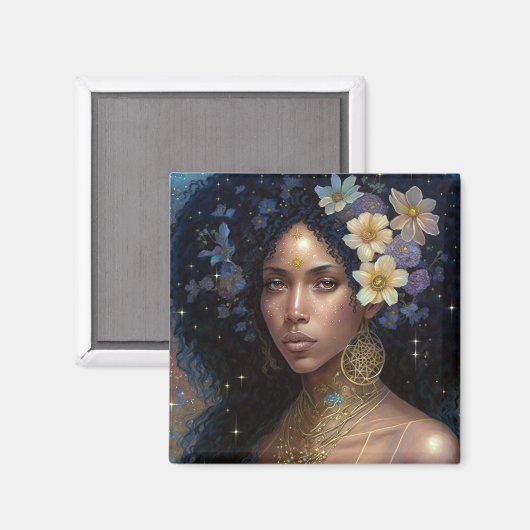 アフリカ系アメリカ人黒女神クイーンファンタジーアート マグネット (正面/裏面)