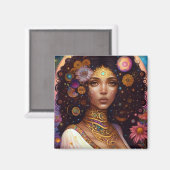 アフリカ系アメリカ人黒女神クイーンファンタジーアート マグネット (正面/裏面)