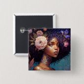 アフリカ系アメリカ人黒女神クイーンファンタジーアート 缶バッジ (正面&裏面)
