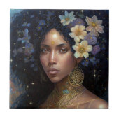 アフリカ系アメリカ人黒女神クイーンファンタジーアートC タイル (正面)