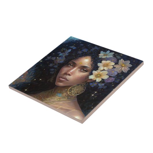 アフリカ系アメリカ人黒女神クイーンファンタジーアートC タイル (側面)