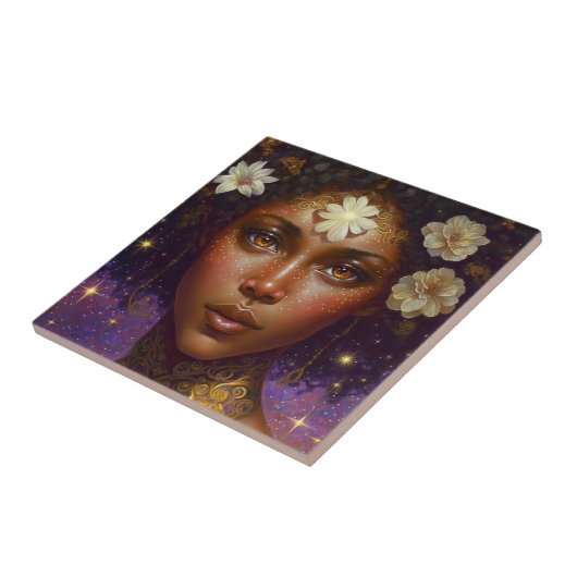 アフリカ系アメリカ人黒女神クイーンファンタジーアートC タイル (側面)