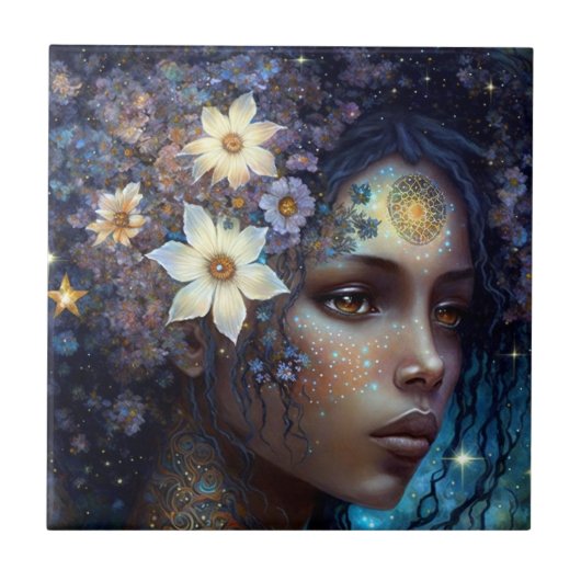 アフリカ系アメリカ人黒女神クイーンファンタジーアートC タイル (正面)