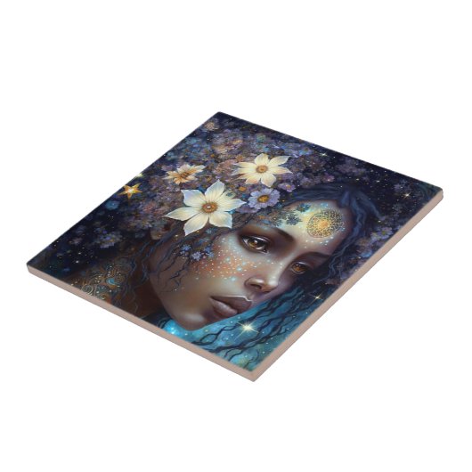 アフリカ系アメリカ人黒女神クイーンファンタジーアートC タイル (側面)