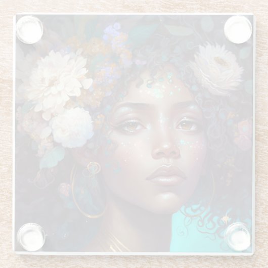 アフリカ系アメリカ人黒女神クイーンファンタジーアートG ガラスコースター (裏面)