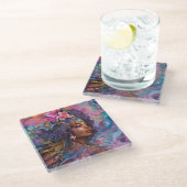 アフリカ系アメリカ人黒女神クイーンファンタジーアートG ガラスコースター (アングル)