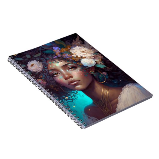 アフリカ系アメリカ人黒女神クイーンファンタジーアートN ノートブック (右側)