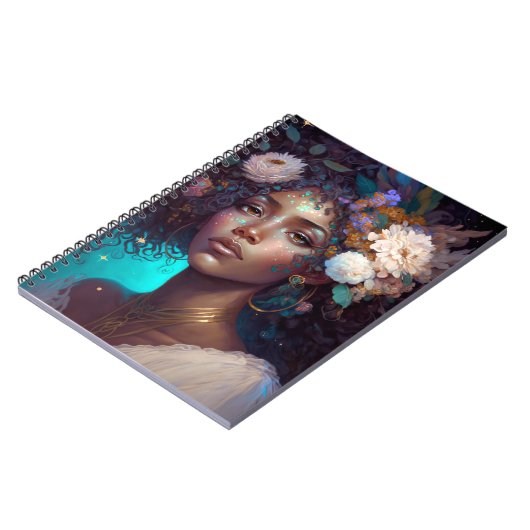 アフリカ系アメリカ人黒女神クイーンファンタジーアートN ノートブック (左側)