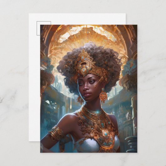 アフリカ系アメリカ人黒女神クイーンファンタジーアートP ポストカード (正面/裏面)