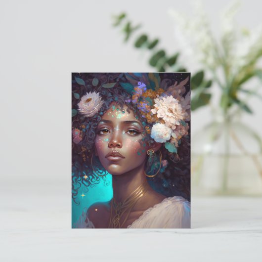 アフリカ系アメリカ人黒女神クイーンファンタジーアートP ポストカード (スタンド正面)