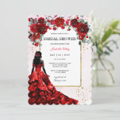 アフリカ系アメリカ人 ブライダルシャワー 赤と金 招待状 (スタンド正面)