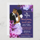 アフリカ系アメリカ人 ブライド & グルーム ロイヤルブルー 結婚式 招待状 (正面)