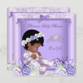 アフリカ系アメリカ人 ラベンダー グレー ベビーシャワー 女の子 5 招待状 (正面/裏面)