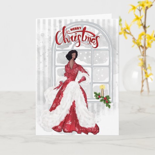 アフリカ系アメリカ人 現代の女性 クリスマスカード カード (黄色い花)