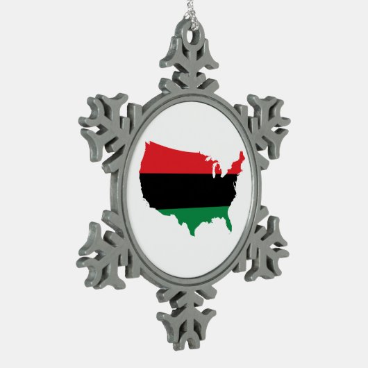 アフリカ系アメリカ人_赤・黒・緑 スノーフレークピューターオーナメント (左)