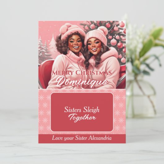 アフリカ系アメリカ人BFFのクリスマスギフトカードホルダー 招待状 (スタンド正面)