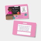 アフリカ系アメリカ人k-12先生ピンクIDバッジ バッジ (表裏)