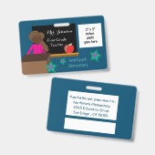 アフリカ系アメリカ人k-12先生青い写真IDバッジ バッジ (表裏)