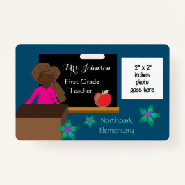 アフリカ系アメリカ人k-12先生青い写真IDバッジ バッジ