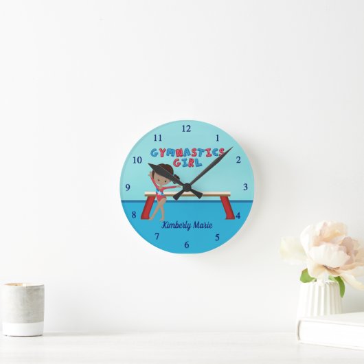 アフリカ系アメリカ体操ガールカスタムギムナスト ラウンド壁時計 (ホーム)